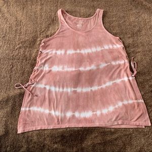 American Eagle Soft & Sexy Tank Top Rib lace side tank dip dyed stripes pink XS